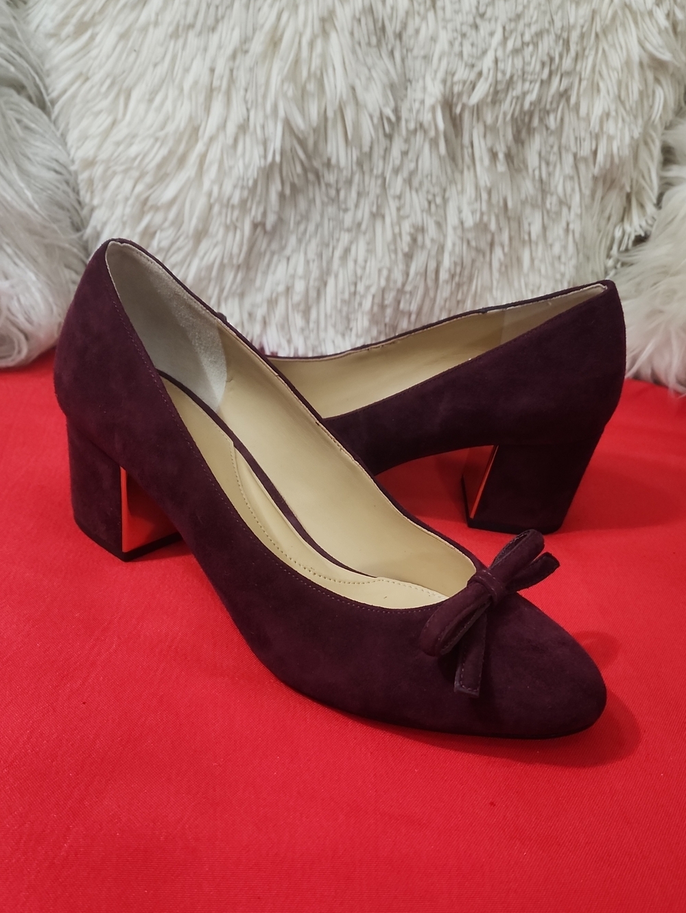 Talbots Isa Plum Suede Bow Block Heel Pumps